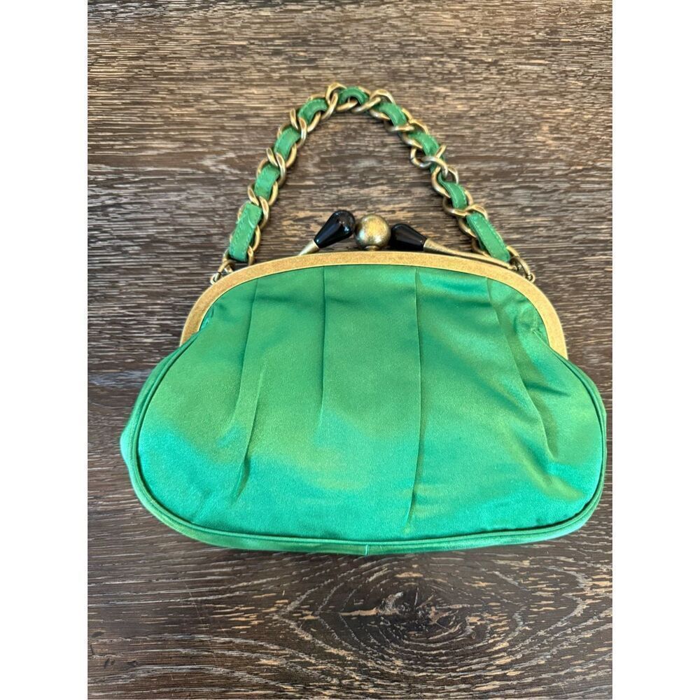 J. Crew Vintage Y2K Green Silk & Chain Kiss Lock Bag NWOT